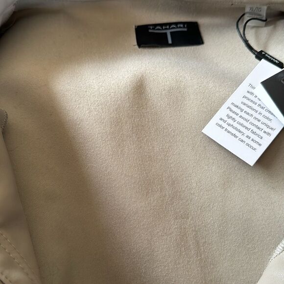 T Tahari light taupe faux leather chest pockets drawstring hem bomber jacket. - Picture 8 of 8